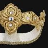 Carta Alta Crackled Mask Venetian Ladies White With Gold Woven Embellishments