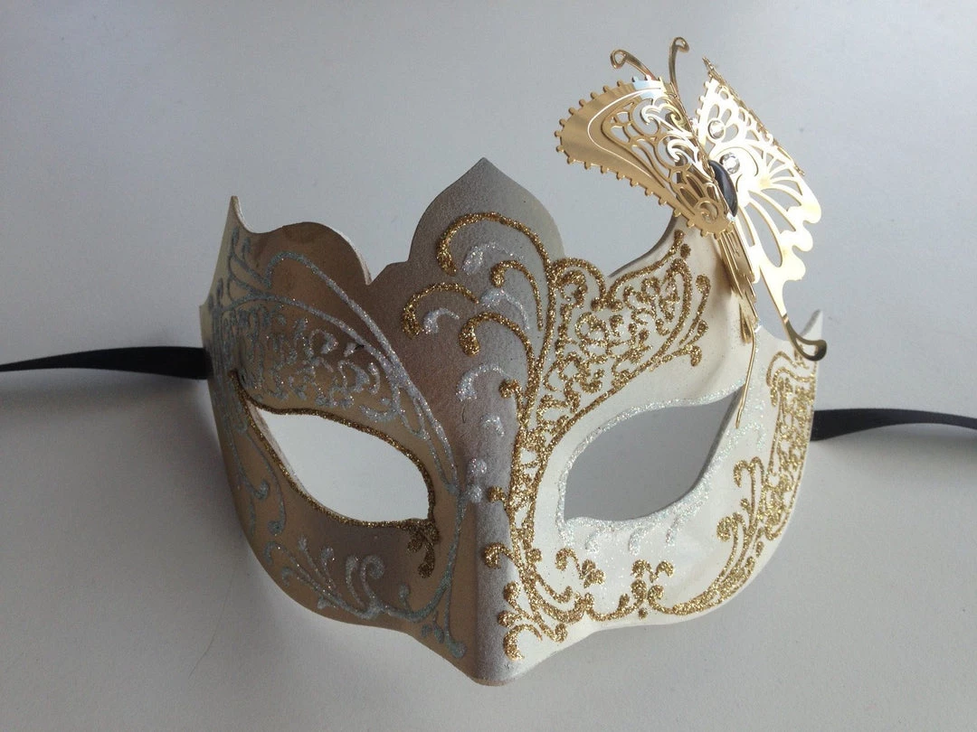 Carta Alta Butterfly Mask For Ladies Venetian Filigree Little Butterfly White & Gold 3 Carta Alta Butterfly Mask For Ladies Venetian Filigree Little Butterfly White & Gold