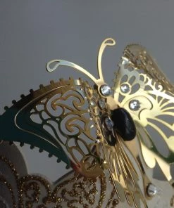 Carta Alta Butterfly Mask For Ladies Venetian Filigree Little Butterfly White & Gold 10 Carta Alta Butterfly Mask For Ladies Venetian Filigree Little Butterfly White & Gold