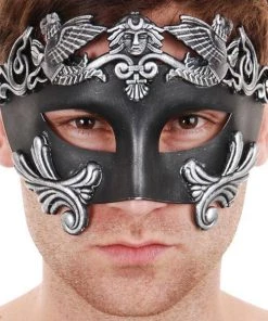 Tomfoolery Griffin Men's Masquerade Venetian Style Mask Black And Silver Mens