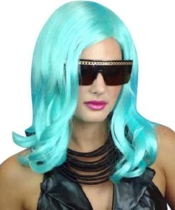 Carnival Products Womens Lady Gaga Aqua Blue Pop-star Costume Wig